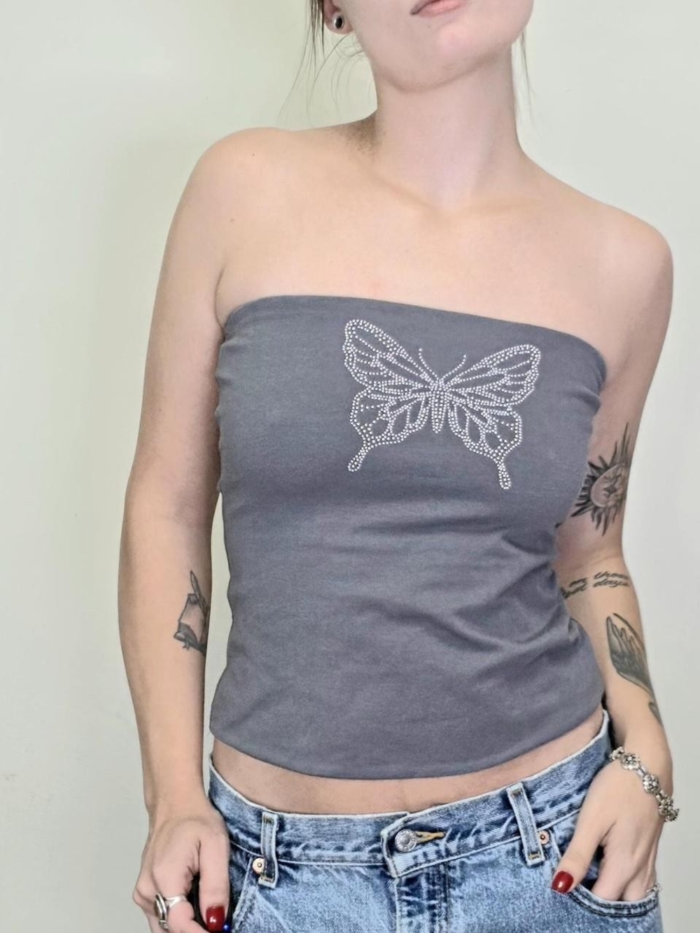 Y2K Vintage butterfly bedazzled tube top